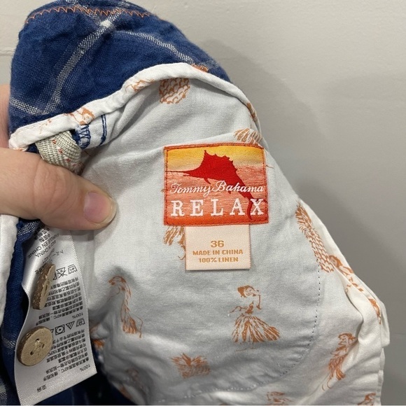 Tommy Bahama Relax Plaid Linen Blue Shorts Size 36 - Picture 5 of 6